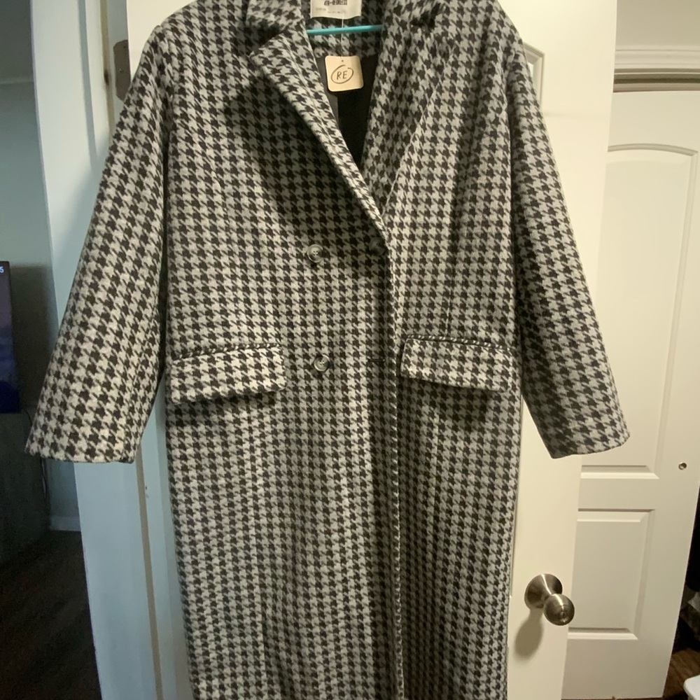 F&F Black and White Houndstooth Trench Coat